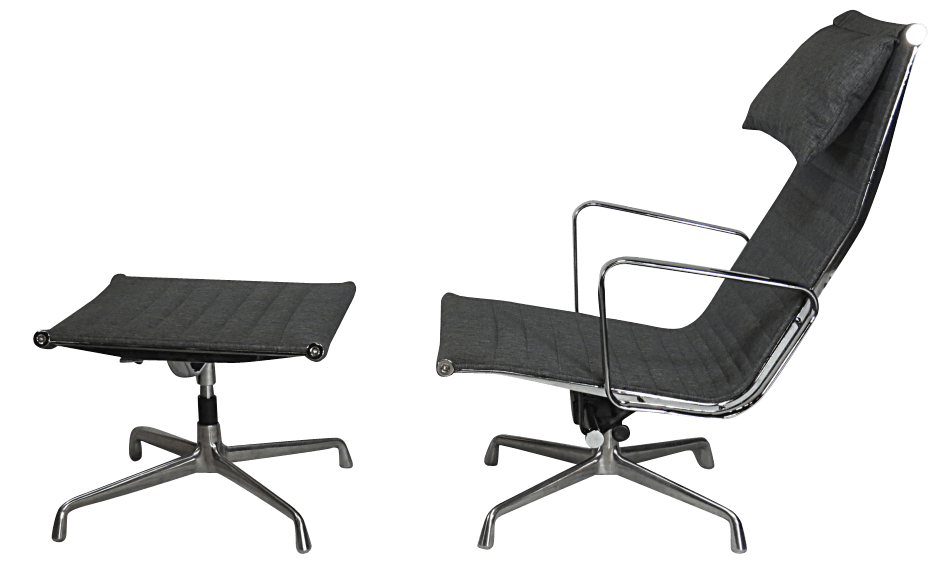 Eames EA 124 Lounge Chair + EA 125 Ottoman Zwart Leer