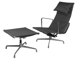 Eames EA 124 Lounge Chair + EA 125 Ottoman Grijs Linnen