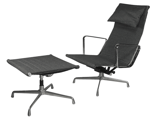 Eames EA 124 Lounge Chair + EA 125 Ottoman Grijs Linnen