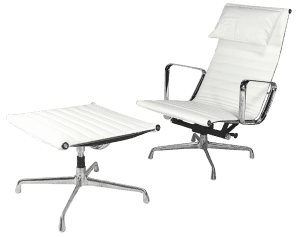 Eames EA 124 Lounge Chair + EA 125 Ottoman Wit Leer