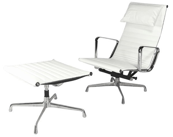 Eames EA 124 Lounge Chair + EA 125 Ottoman Wit Leer