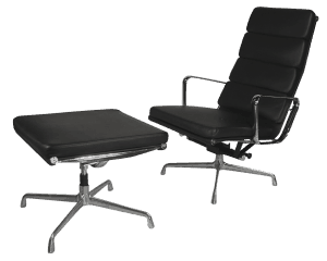 Eames EA 222 Softpad Lounge Chair + EA 223 Ottoman Zwart Leer