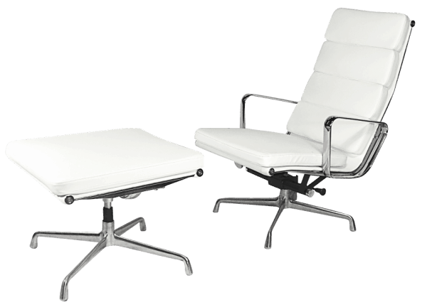 Eames EA 222 Softpad Lounge Chair + EA 223 Ottoman Wit Leer