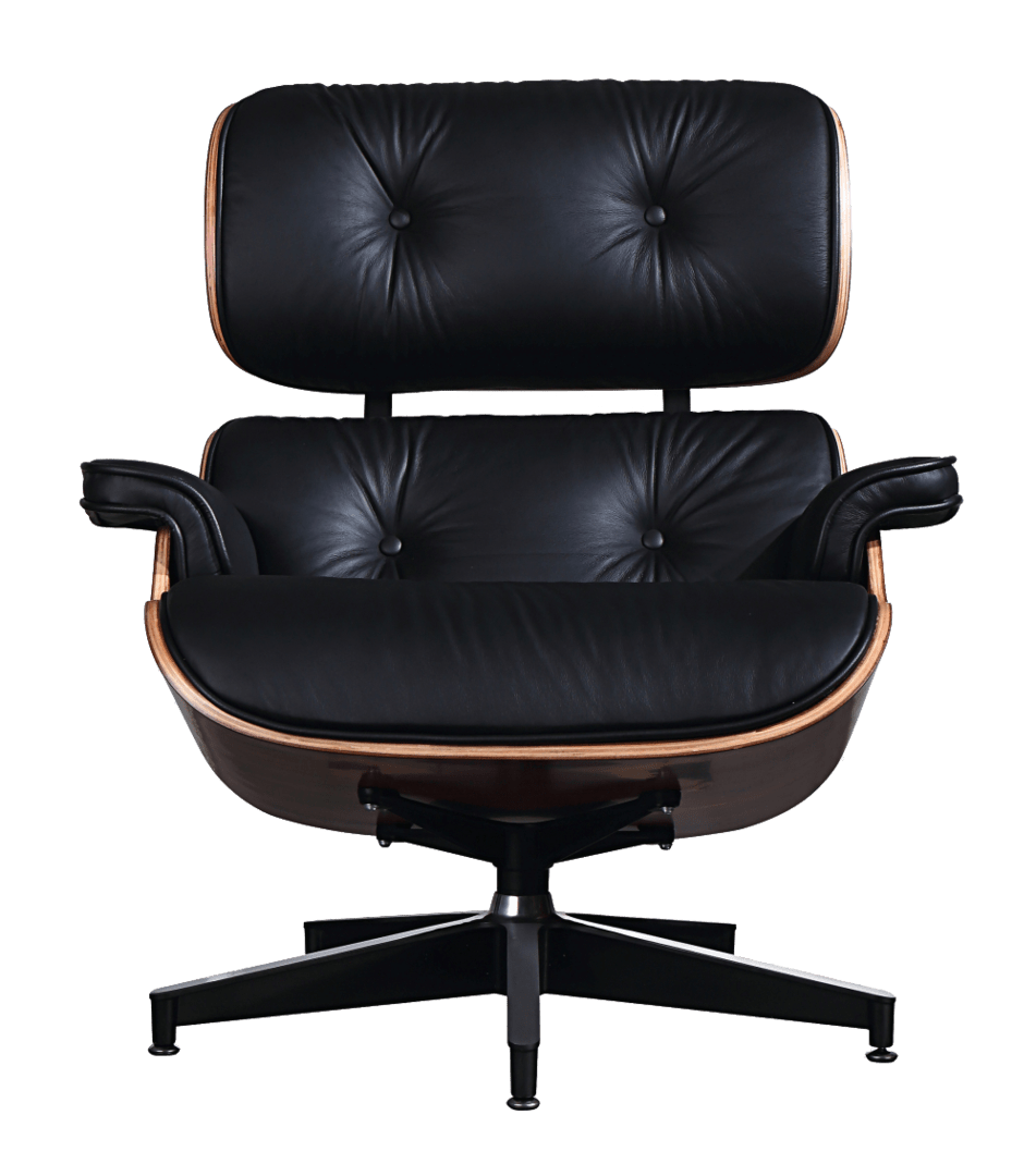 Eames Lounge Chair Zwart Leer, Walnoot Schalen