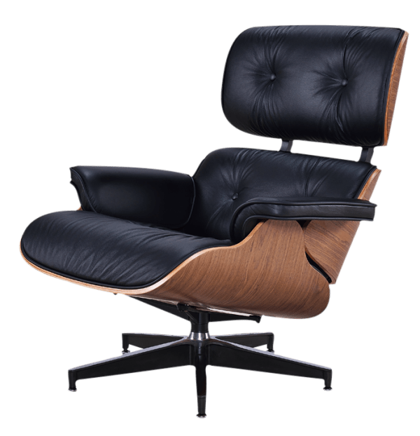 Lounge Chair Zwart Leer, Walnoot Schalen