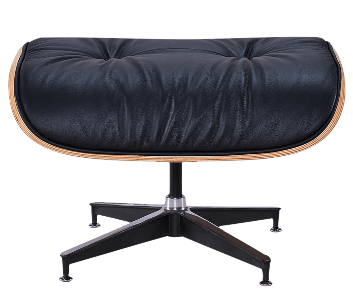 Eames Lounge Chair Ottoman / Hocker Zwart Leer, Walnoot Schaal