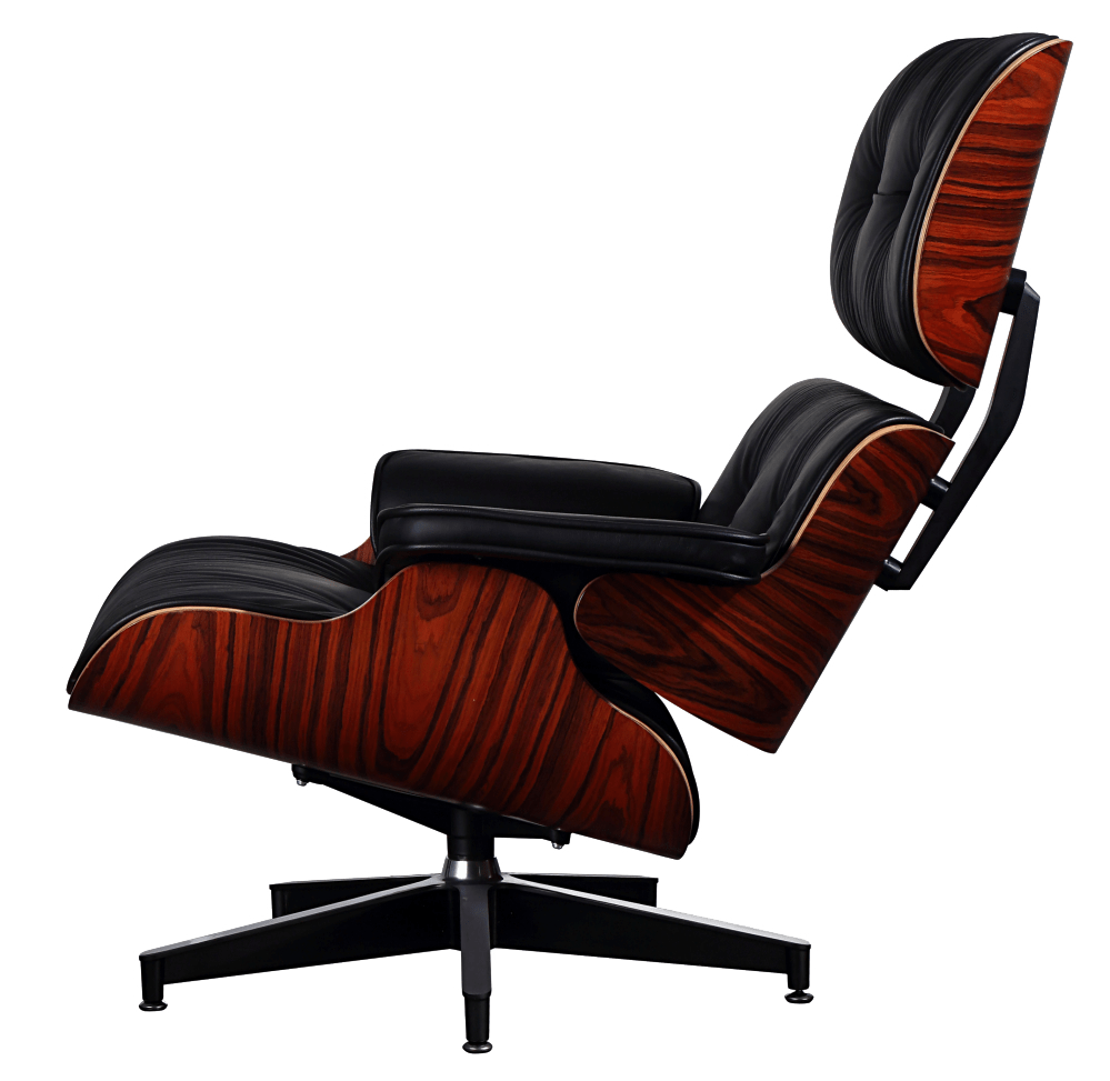 Eames Lounge Chair XL zwart leer Palissander schalen