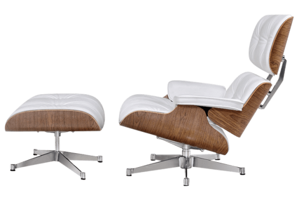 Eames Lounge Chair XL Wit Leer, Walnoot Schalen