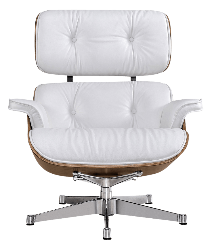 Eames Lounge Chair Wit Leer, Walnoot Schalen
