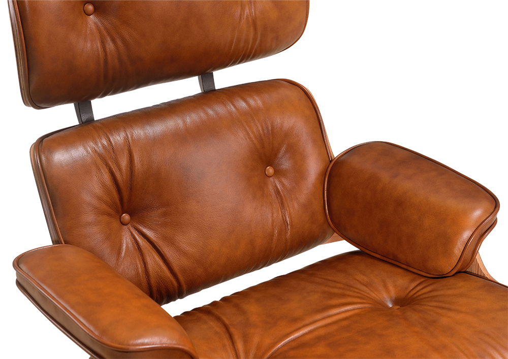 Eames Lounge Chair Cognac Bruin Leer, Essen Schalen