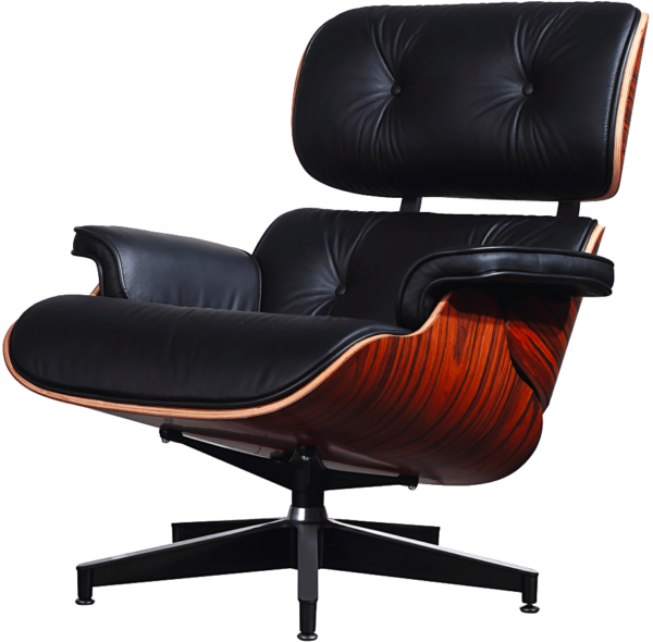Lounge Chair Zwart Leer, Palissander Schalen