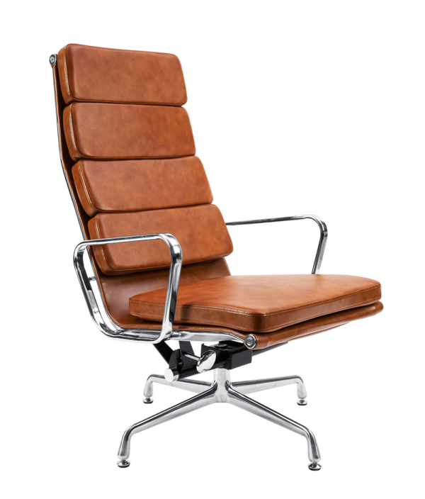 Eames EA 222 Softpad Lounge Chair + EA 223 Ottoman Cognac Leer