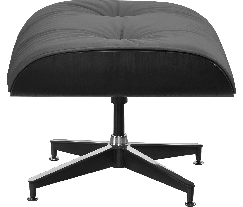 Eames Lounge Chair Ottoman / Hocker Grijs Leer / Zwarte Schaal