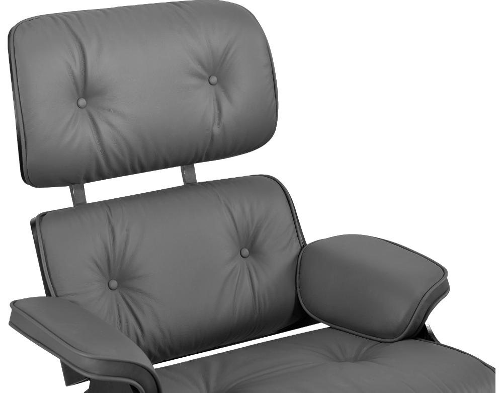 Eames Lounge Chair Grijs Leer / Zwarte Schalen