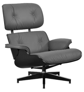 Eames Lounge Chair XL Grijs Leer / Zwarte Schalen