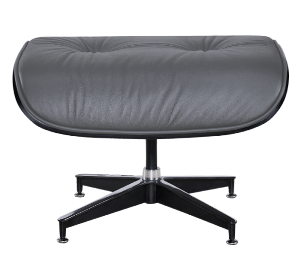 Eames Lounge Chair Ottoman / Hocker Grijs Leer / Zwarte Schaal
