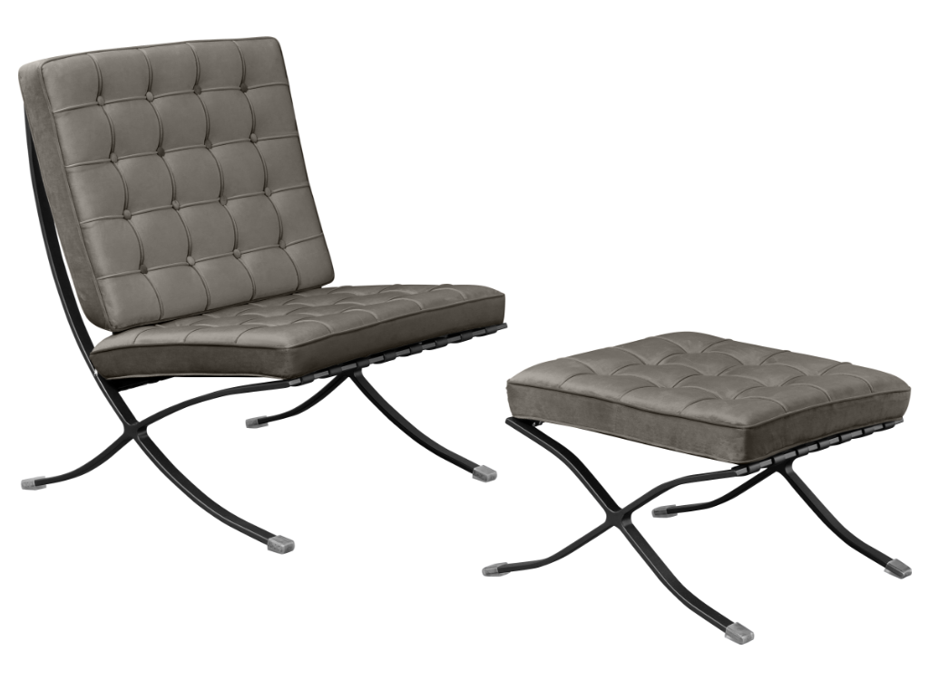 Barcelona Chair XL Zilver Grijs Velvet | Zwart Frame
