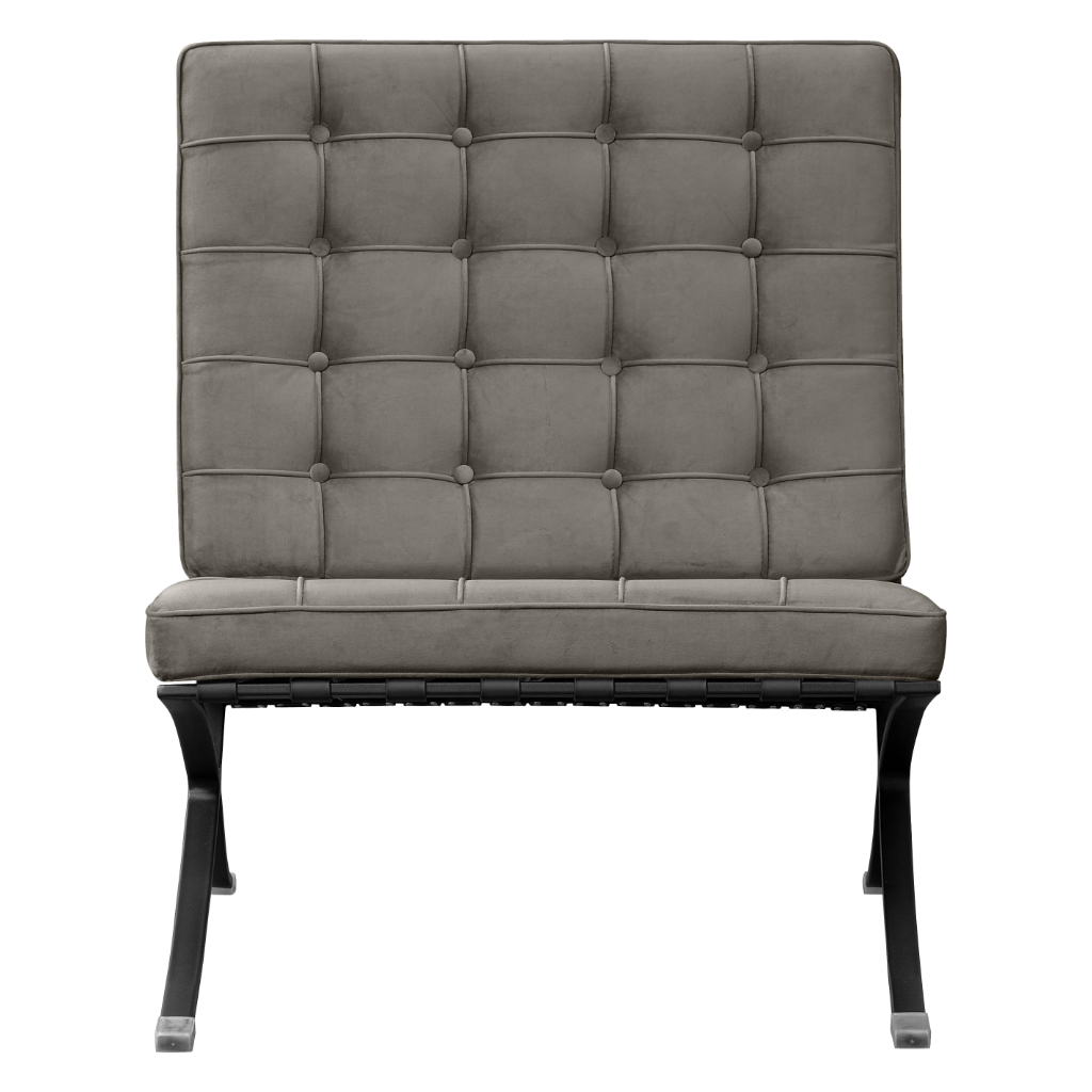 Barcelona Chair XL Zilver Grijs Velvet | Zwart Frame