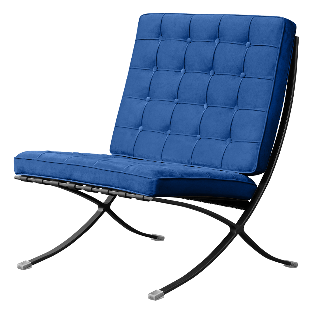 Paviljoen Chair XL Blauw Velvet | Zwart Frame