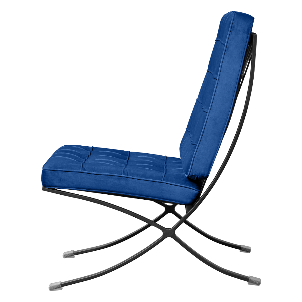 Barcelona Chair XL Blauw Velvet | Zwart Frame
