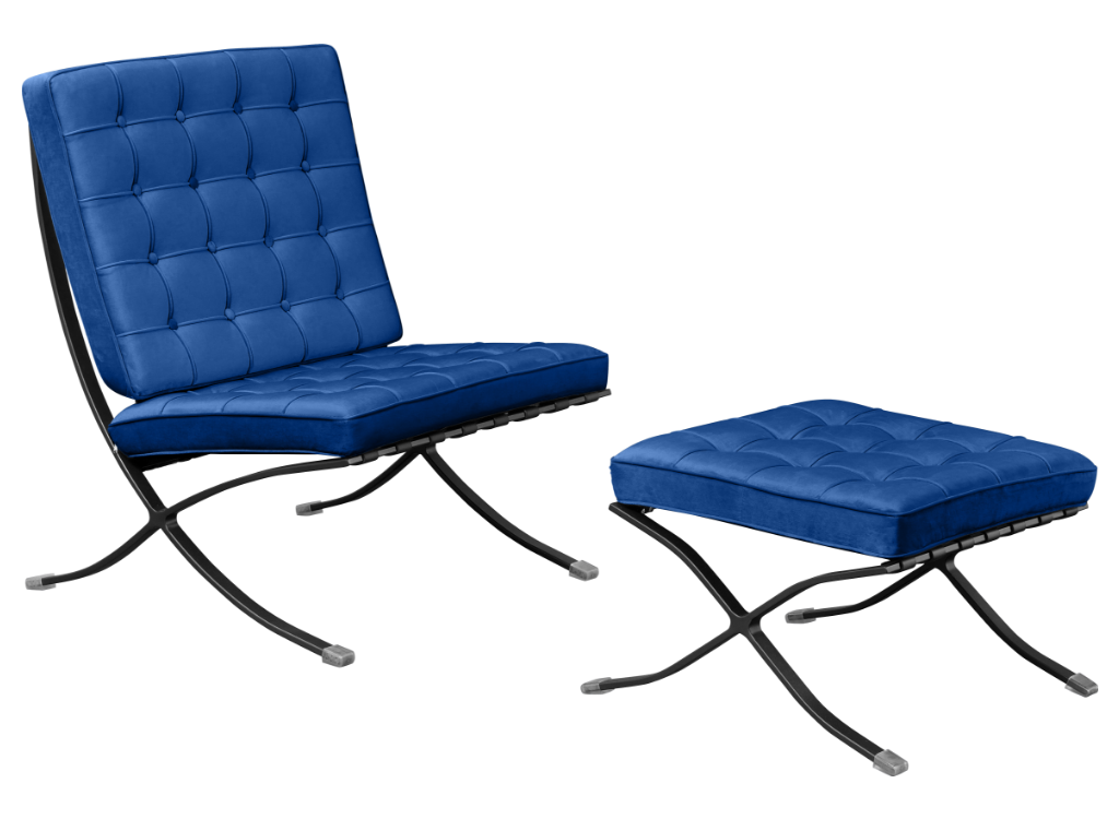Paviljoen Chair XL Blauw Velvet | Zwart Frame