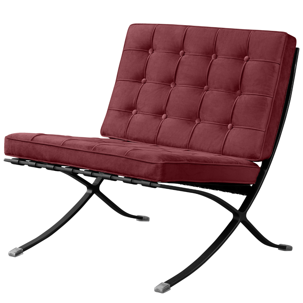Barcelona Chair Rood Velvet | Zwart Frame
