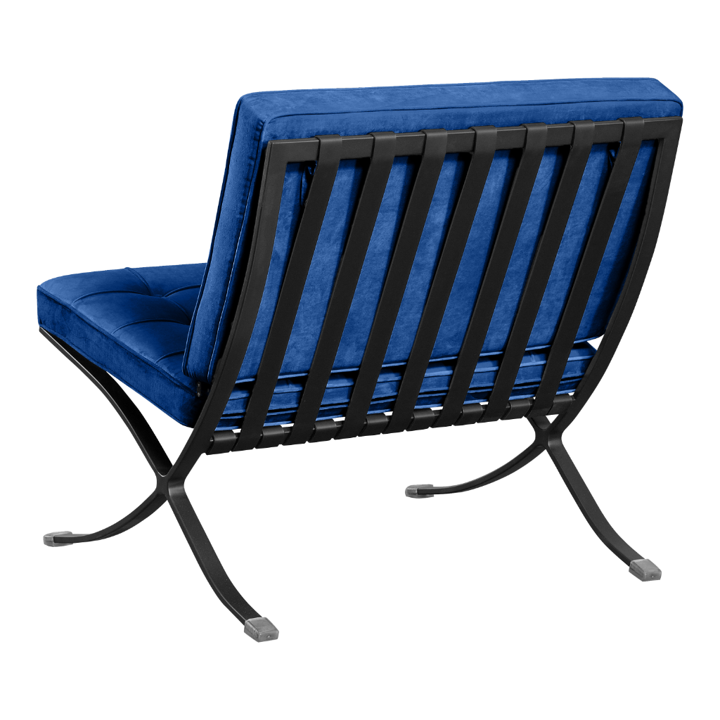 Paviljoen Chair Blauw Velvet | Zwart Frame
