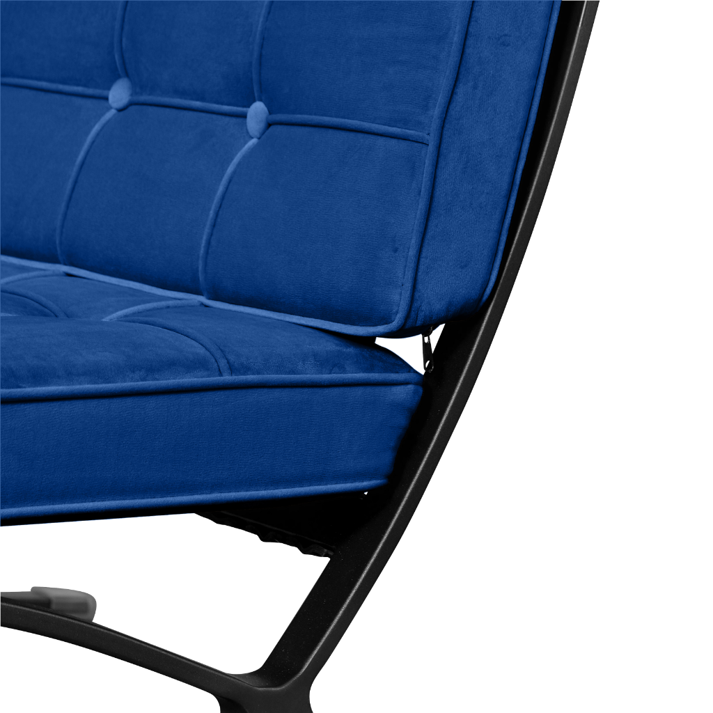 Barcelona Chair Blauw Velvet | Zwart Frame