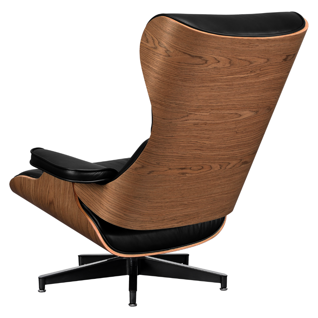 Cavel Lounge Chair Zwart Leer | Walnoot Schalen