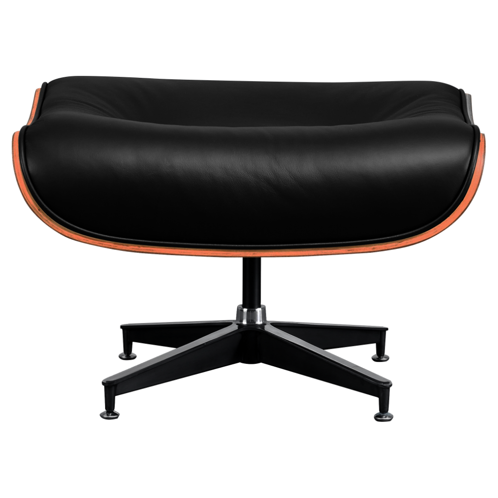 Cavel Lounge Chair Ottoman / Hocker Zwart Leer | Walnoot Schaal