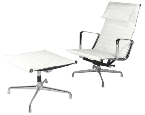 Privé: Eames EA 124 Lounge Chair EA 125 Ottoman Wit Leer (verwijderen)